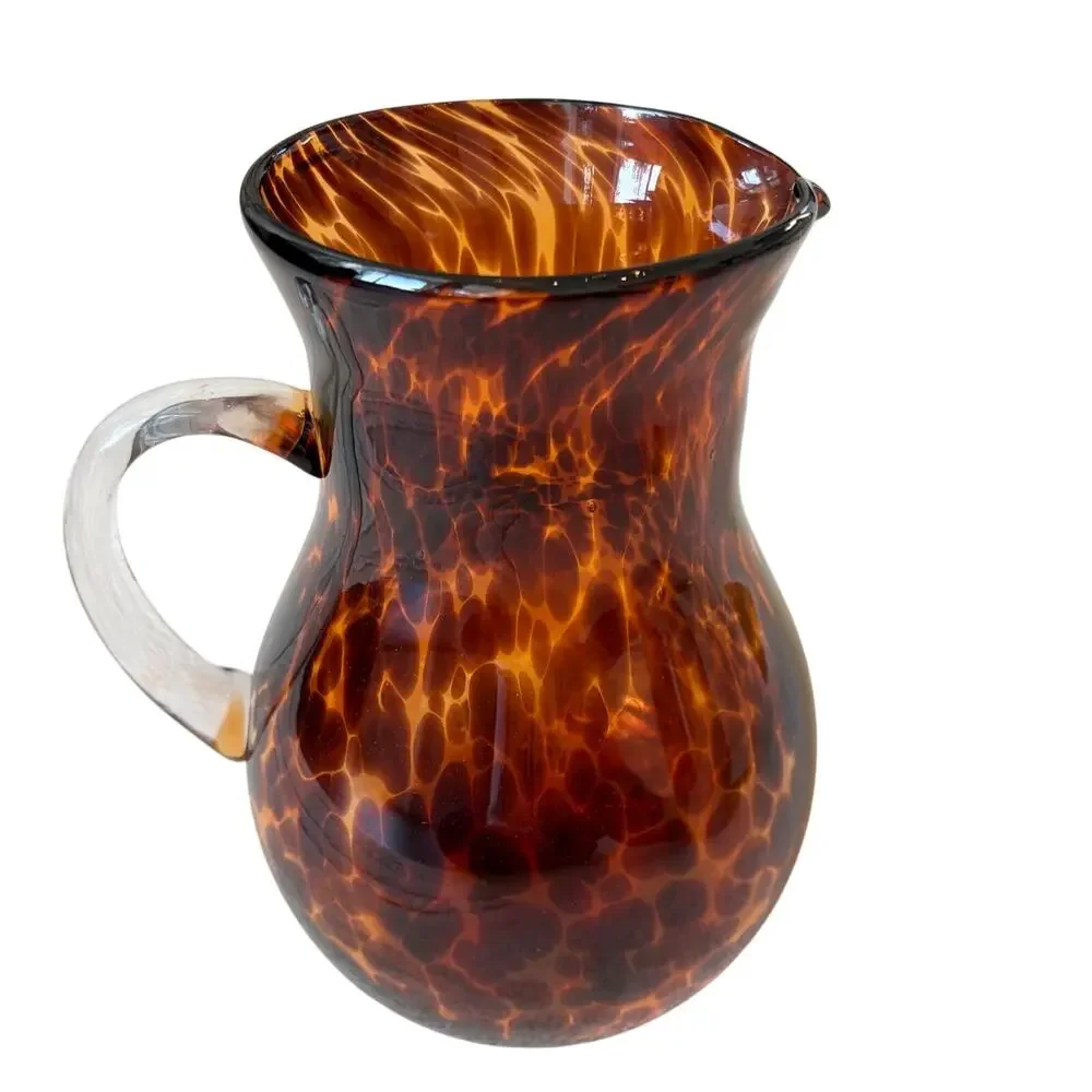 NEW Hand Blown Tortoise Shell Glass Pitcher 9.5in Chic Barware